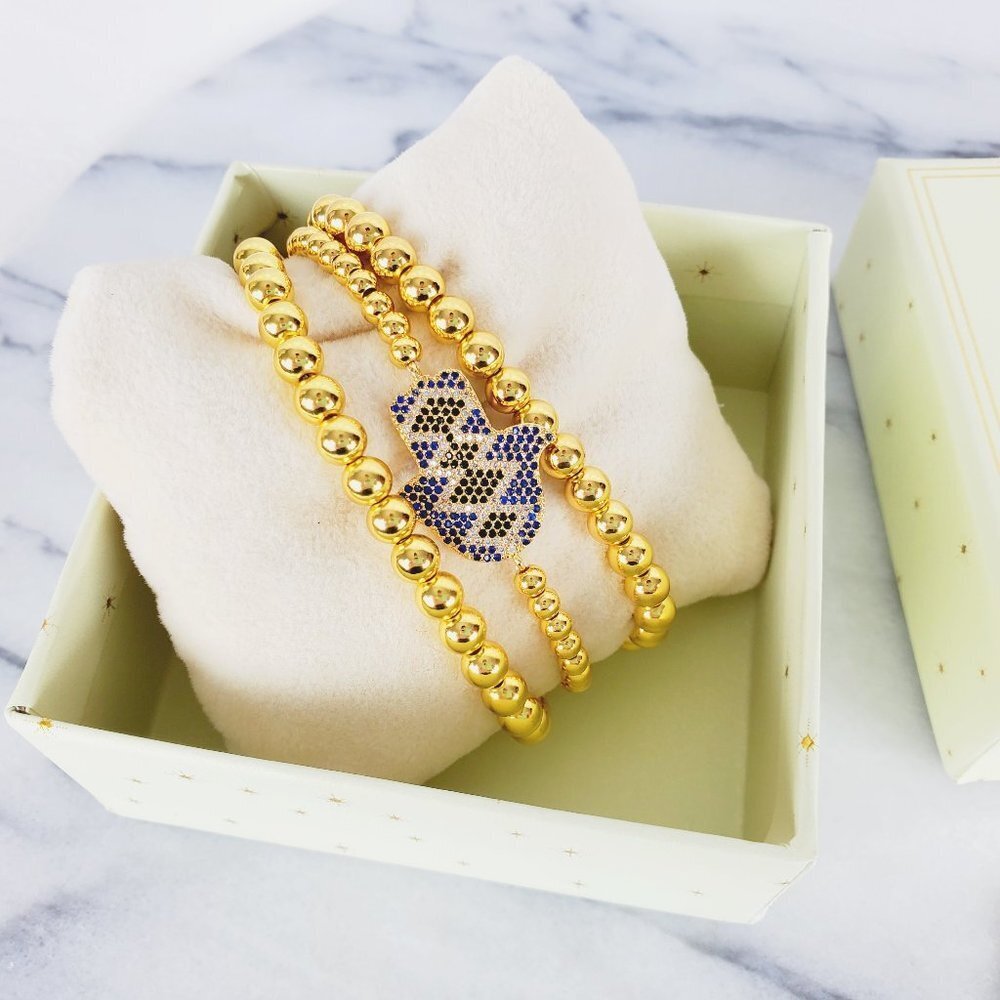 Eye Candy Hamsa Hand GOLD‎ Bead Bracelet Set